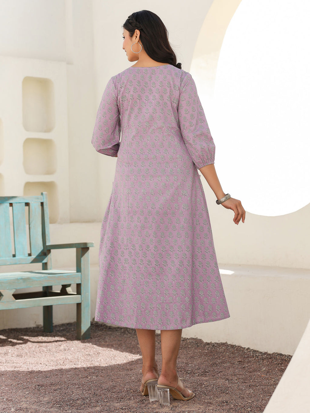 Janasya Light Cotton Floral A-Line Dress | Grocsy