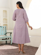 Janasya Light Cotton Floral A-Line Dress | Grocsy