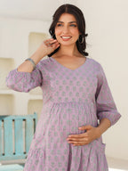 Janasya Light Cotton Floral A-Line Dress | Grocsy