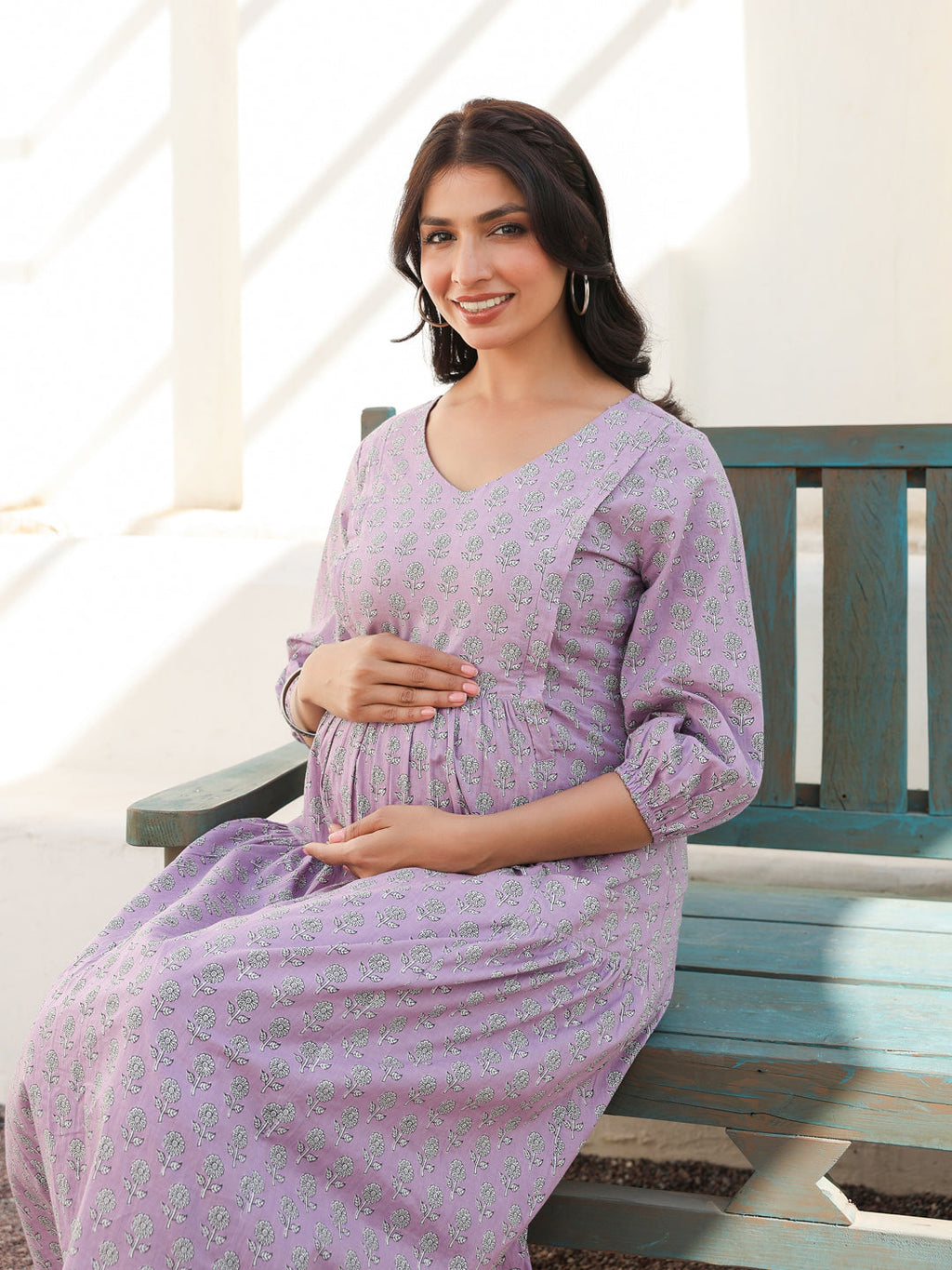 Janasya Light Cotton Floral A-Line Dress | Grocsy