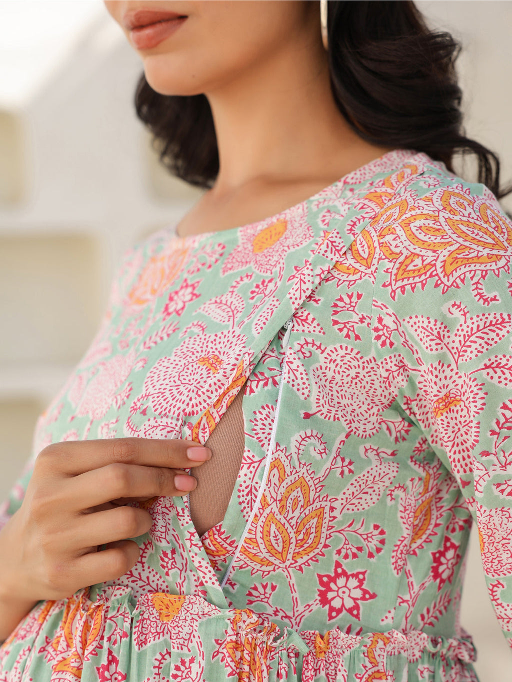 Janasya Light Cotton Floral A-Line Dress | Grocsy
