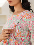 Janasya Light Cotton Floral A-Line Dress | Grocsy