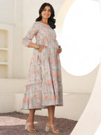Janasya Light Cotton Floral A-Line Dress | Grocsy