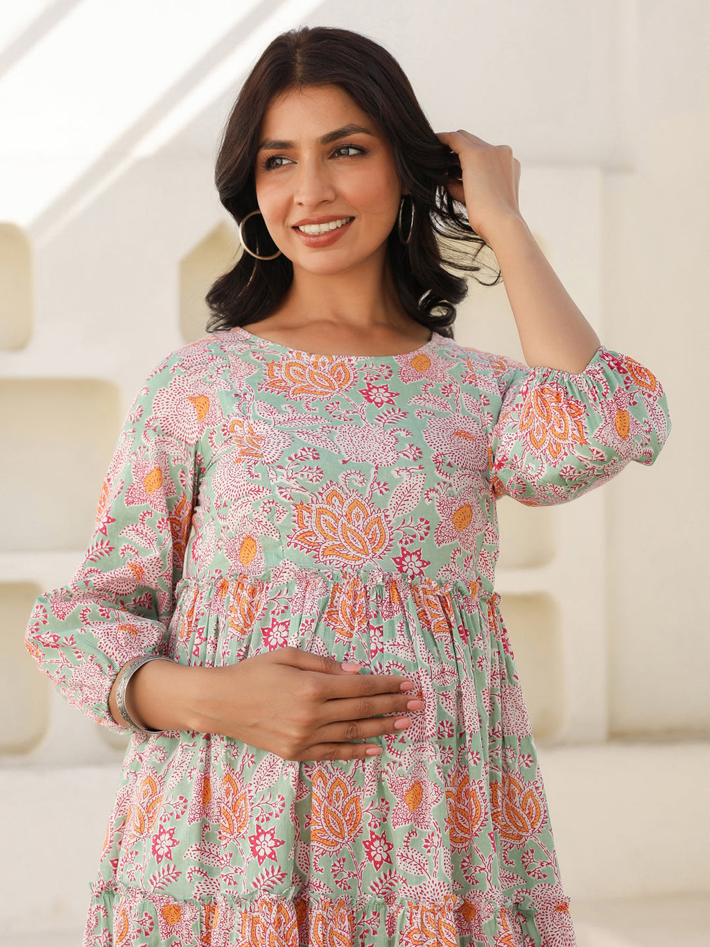 Janasya Light Cotton Floral A-Line Dress | Grocsy