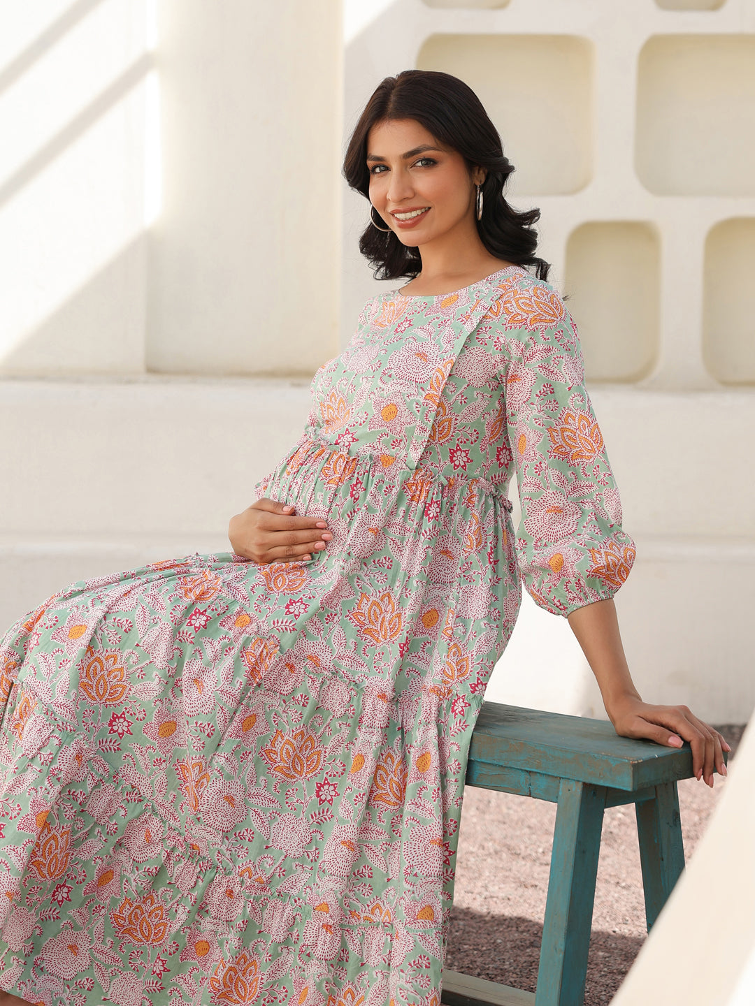 Janasya Light Cotton Floral A-Line Dress | Grocsy
