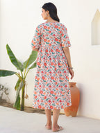 Janasya Bright Cotton Floral Fit & Flare Dress | Grocsy