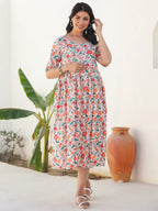 Janasya Bright Cotton Floral Fit & Flare Dress | Grocsy