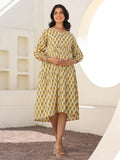 Janasya Light Cotton Floral A-Line Dress | Grocsy