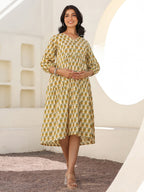 Janasya Light Cotton Floral A-Line Dress | Grocsy
