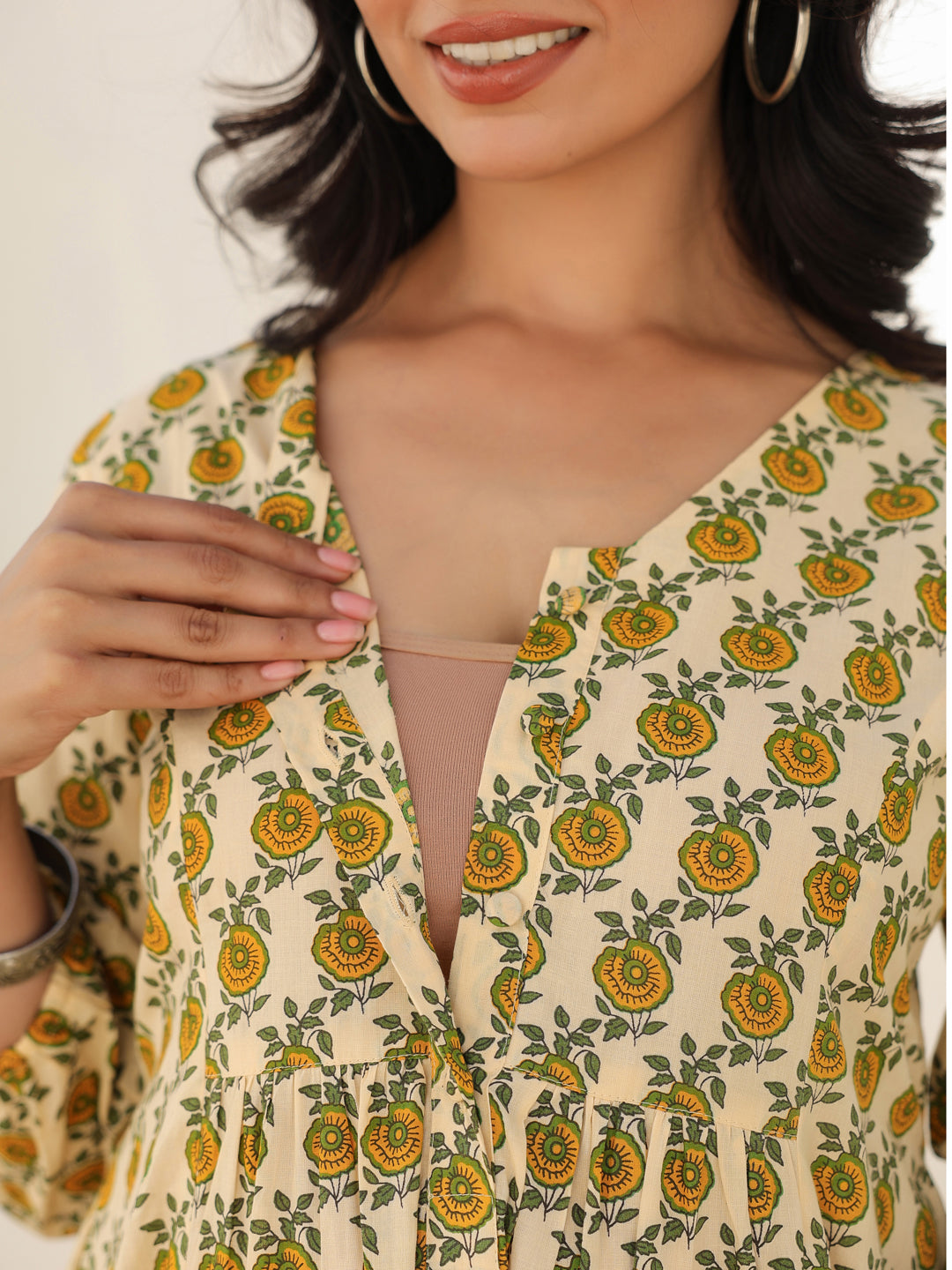 Janasya Light Cotton Floral A-Line Dress | Grocsy