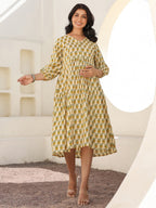 Janasya Light Cotton Floral A-Line Dress | Grocsy