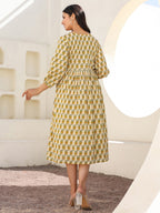 Janasya Light Cotton Floral A-Line Dress | Grocsy