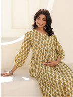 Janasya Light Cotton Floral A-Line Dress | Grocsy