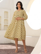 Janasya Light Cotton Floral A-Line Dress | Grocsy
