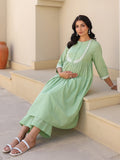 Janasya Light Dobby Cotton Yoke Embroidery A-Line Kurta Set | Grocsy