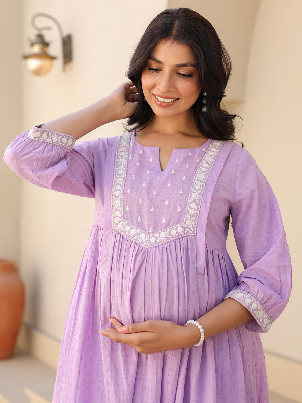 Janasya Bright Dobby Cotton Yoke Embroidery A-Line Kurta Set | Grocsy