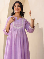 Janasya Bright Dobby Cotton Yoke Embroidery A-Line Kurta Set | Grocsy