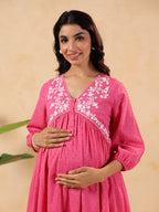 Janasya Light Dobby Cotton Yoke Embroidery A-Line Kurta Set | Grocsy