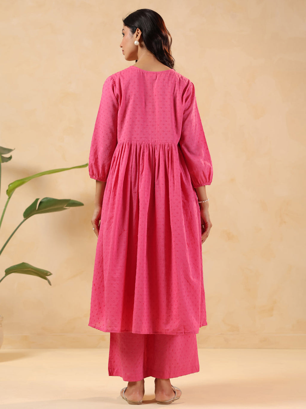 Janasya Light Dobby Cotton Yoke Embroidery A-Line Kurta Set | Grocsy
