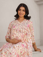 Janasya Light Cotton Floral A-Line Kurta | Grocsy