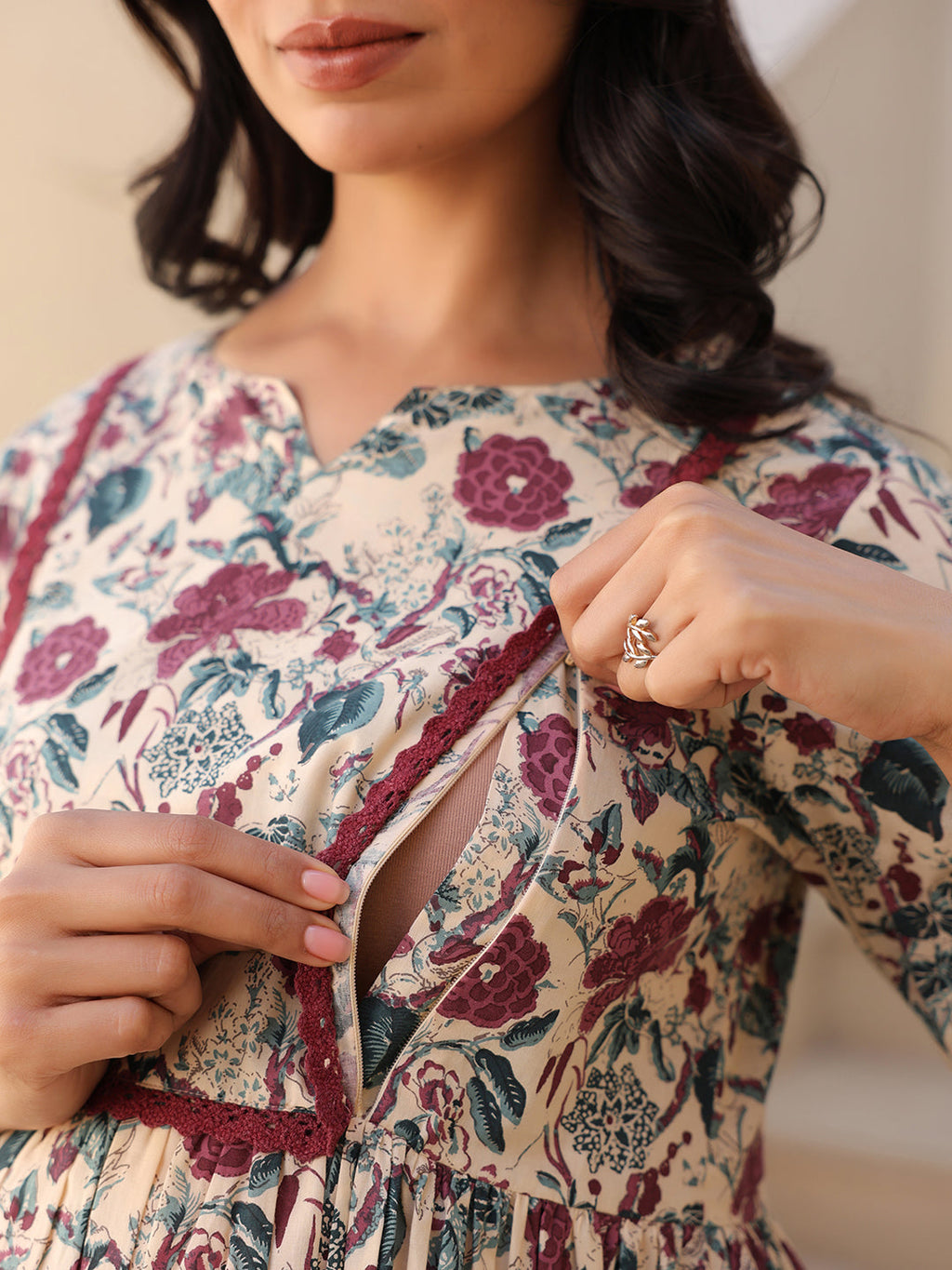 Janasya Dark Cotton Floral Gathered Kurta | Grocsy