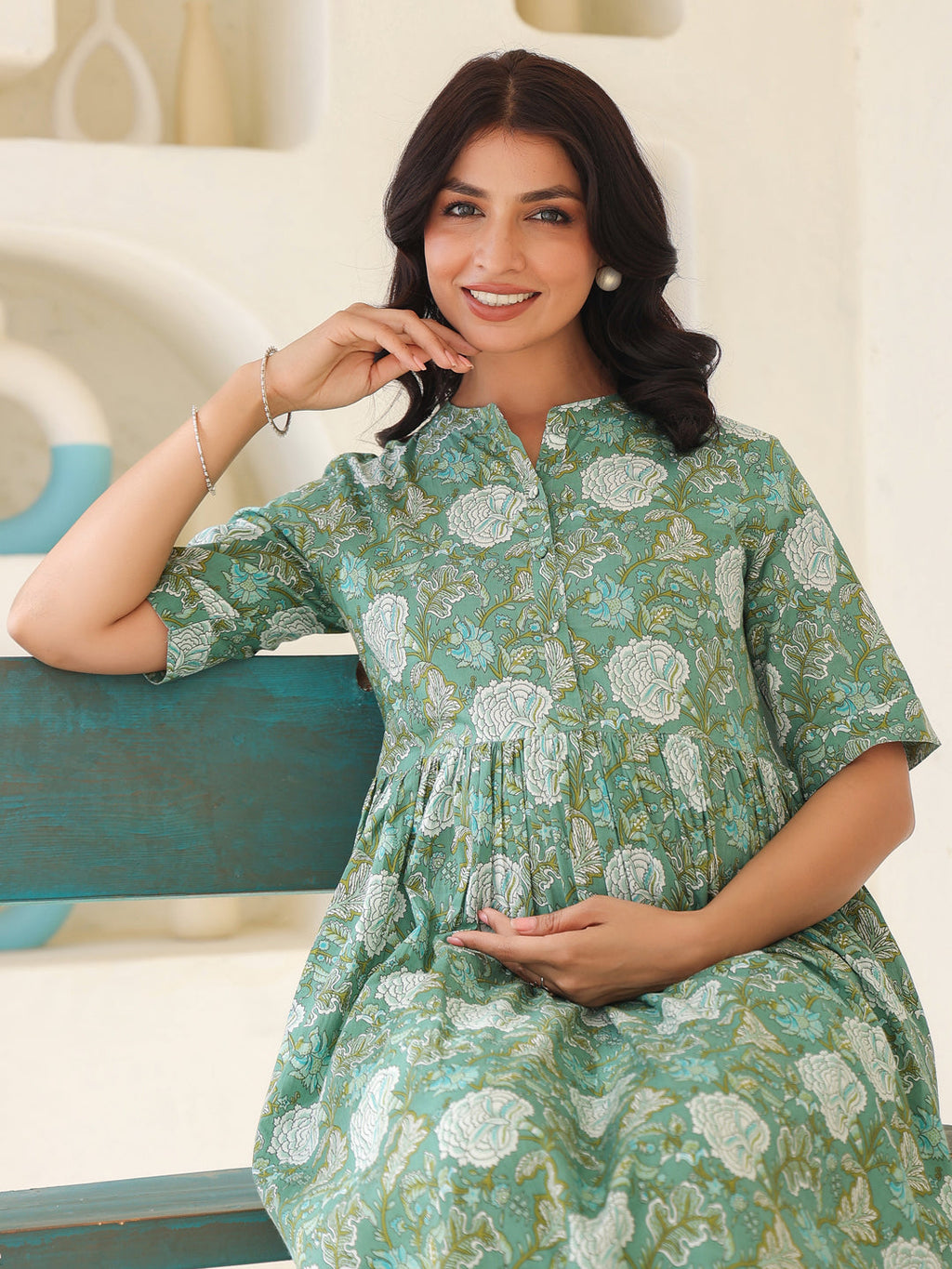 Janasya Dark Cotton Floral A-Line Kurta | Grocsy