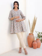 Janasya Light Cotton Geometric A-Line Tunic | Grocsy