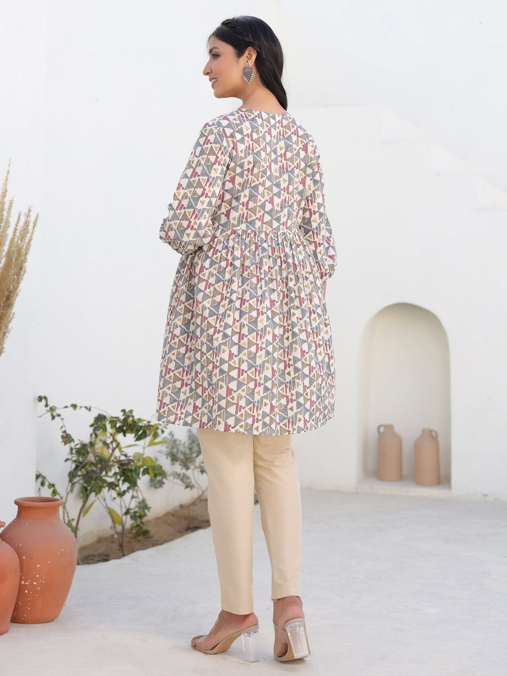 Janasya Light Cotton Geometric A-Line Tunic | Grocsy