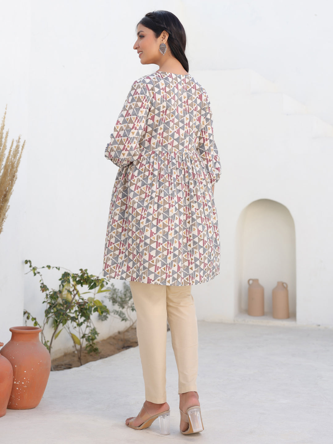 Janasya Light Cotton Geometric A-Line Tunic | Grocsy