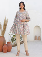 Janasya Light Cotton Geometric A-Line Tunic | Grocsy