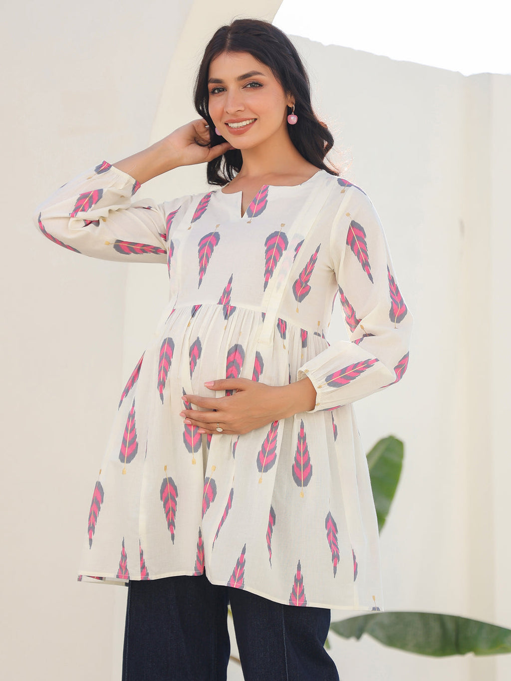Janasya Light Cotton Ethnic Motifs A-Line Tunic | Grocsy