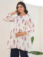 Janasya Light Cotton Ethnic Motifs A-Line Tunic | Grocsy