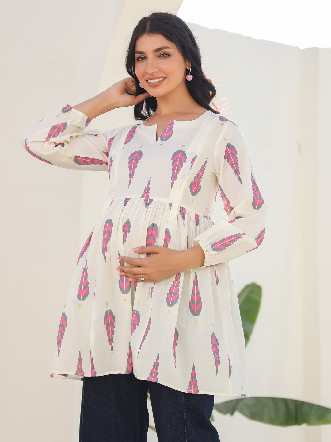 Janasya Light Cotton Ethnic Motifs A-Line Tunic | Grocsy