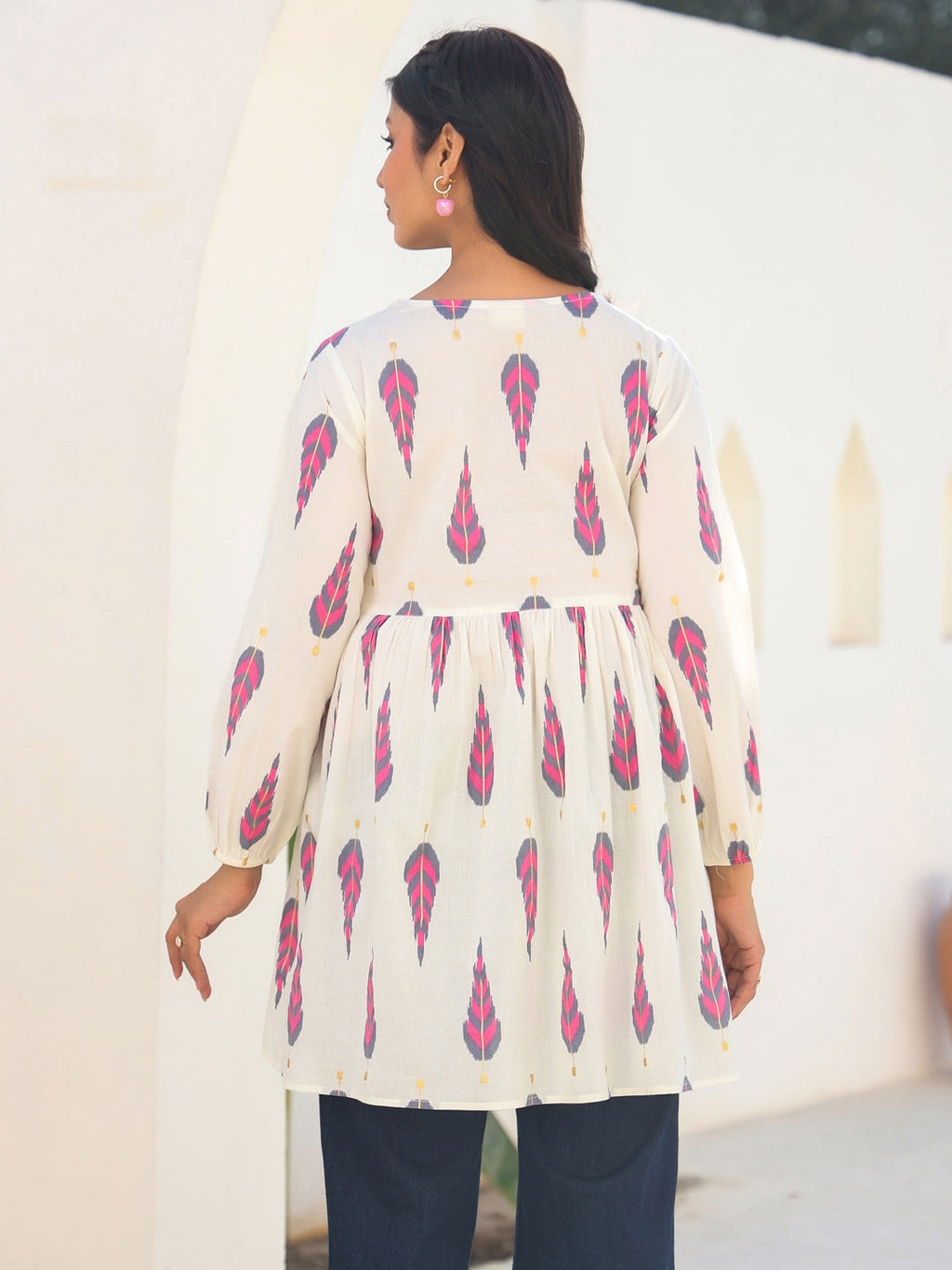 Janasya Light Cotton Ethnic Motifs A-Line Tunic | Grocsy
