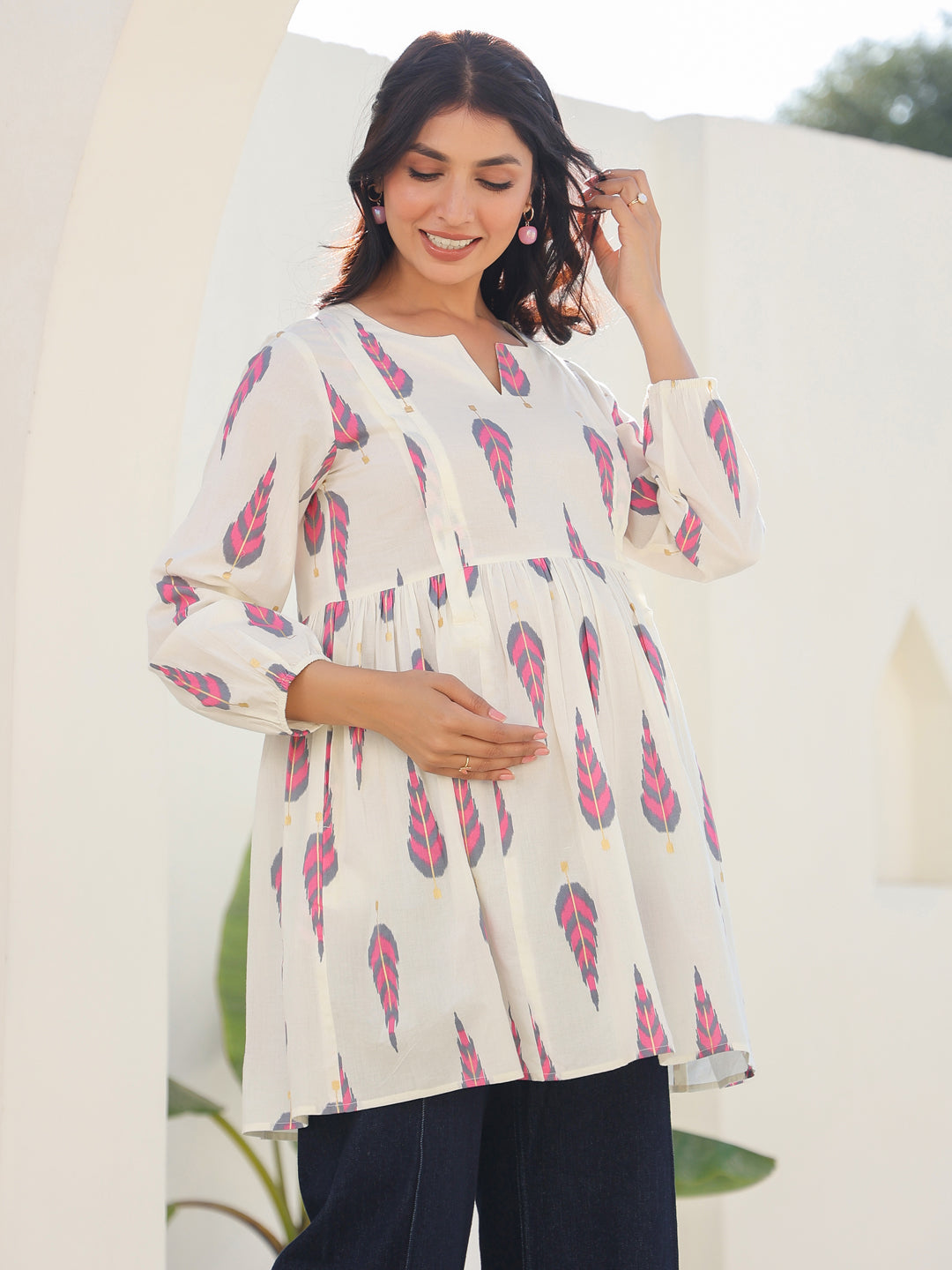 Janasya Light Cotton Ethnic Motifs A-Line Tunic | Grocsy