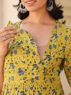 Janasya Bright Cotton Floral A-Line Top & Bottom Set | Grocsy
