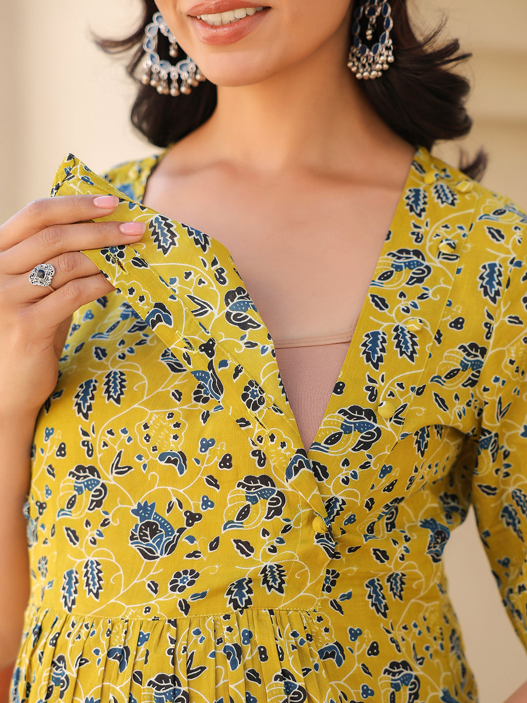 Janasya Bright Cotton Floral A-Line Top & Bottom Set | Grocsy
