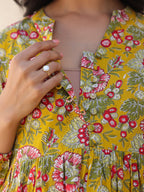 Janasya Bright Cotton Floral A-Line Kurta Set | Grocsy
