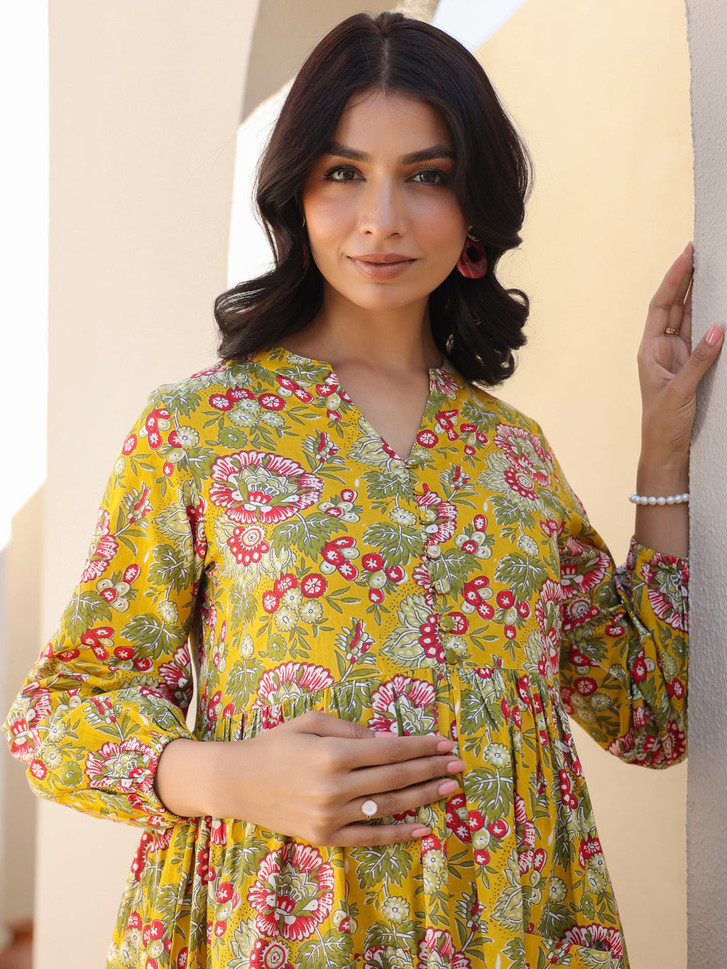 Janasya Bright Cotton Floral A-Line Kurta Set | Grocsy