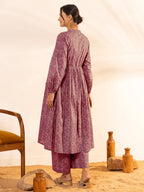Janasya Dark Cotton Ethnic Motifs A-Line Kurta Set | Grocsy
