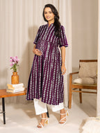 Janasya Dark Cotton Geometric A-Line Kurta | Grocsy