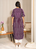 Janasya Dark Cotton Geometric A-Line Kurta | Grocsy
