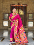 Mameraa Sarees Wine Faux Banarasi Silk Saree With Paithani Rich Weaved Pallu And Blouse-Wine | Grocsy