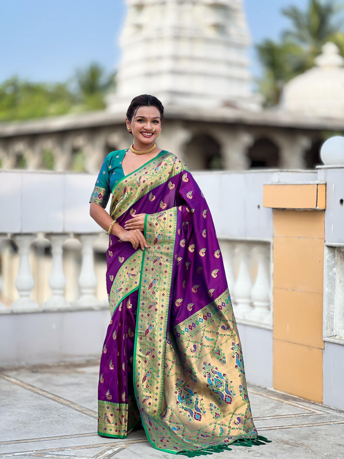 Mameraa Sarees Wine Faux Banarasi Silk Saree With Paithani Rich Weaved Pallu And Blouse-Wine | Grocsy