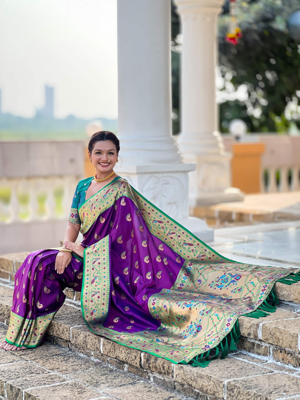 Mameraa Sarees Wine Faux Banarasi Silk Saree With Paithani Rich Weaved Pallu And Blouse-Wine | Grocsy
