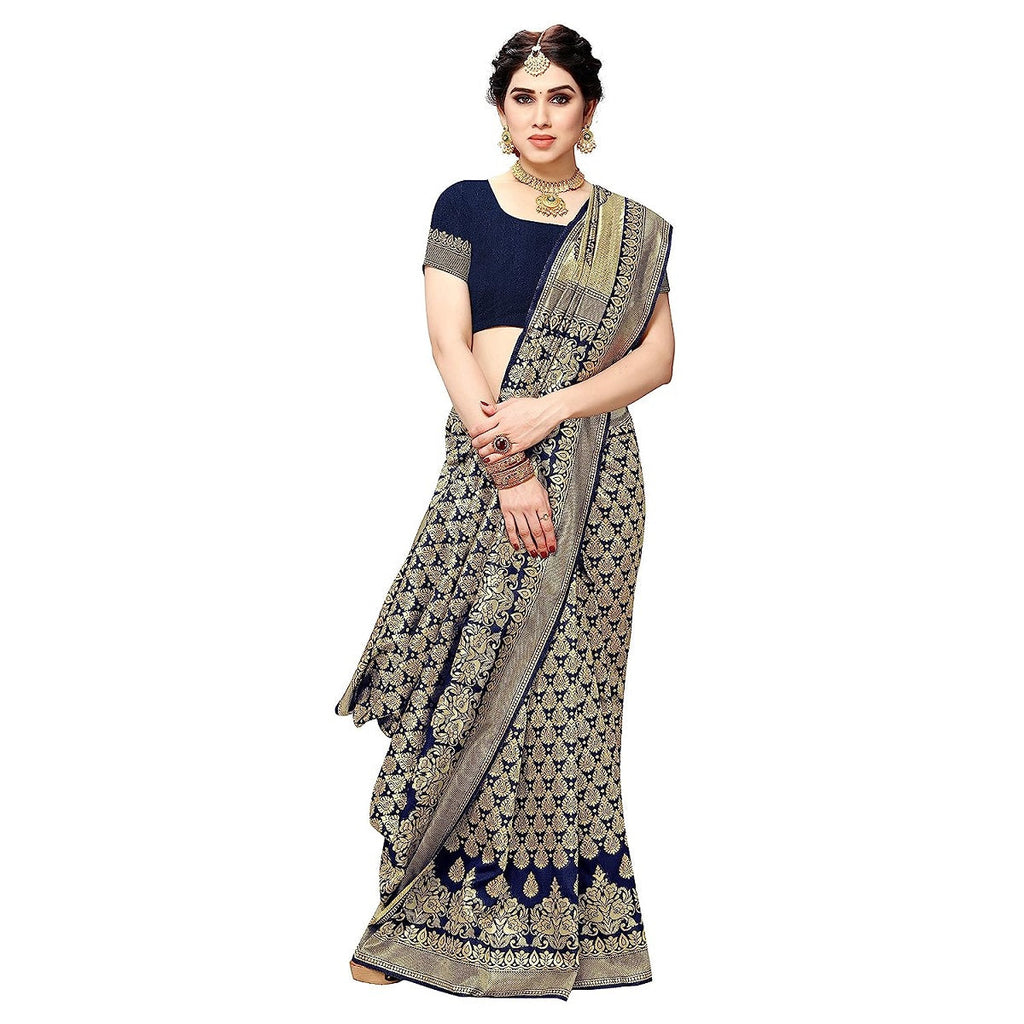 Vamika Navy Banarasi Jacquard Weaving Saree | Grocsy