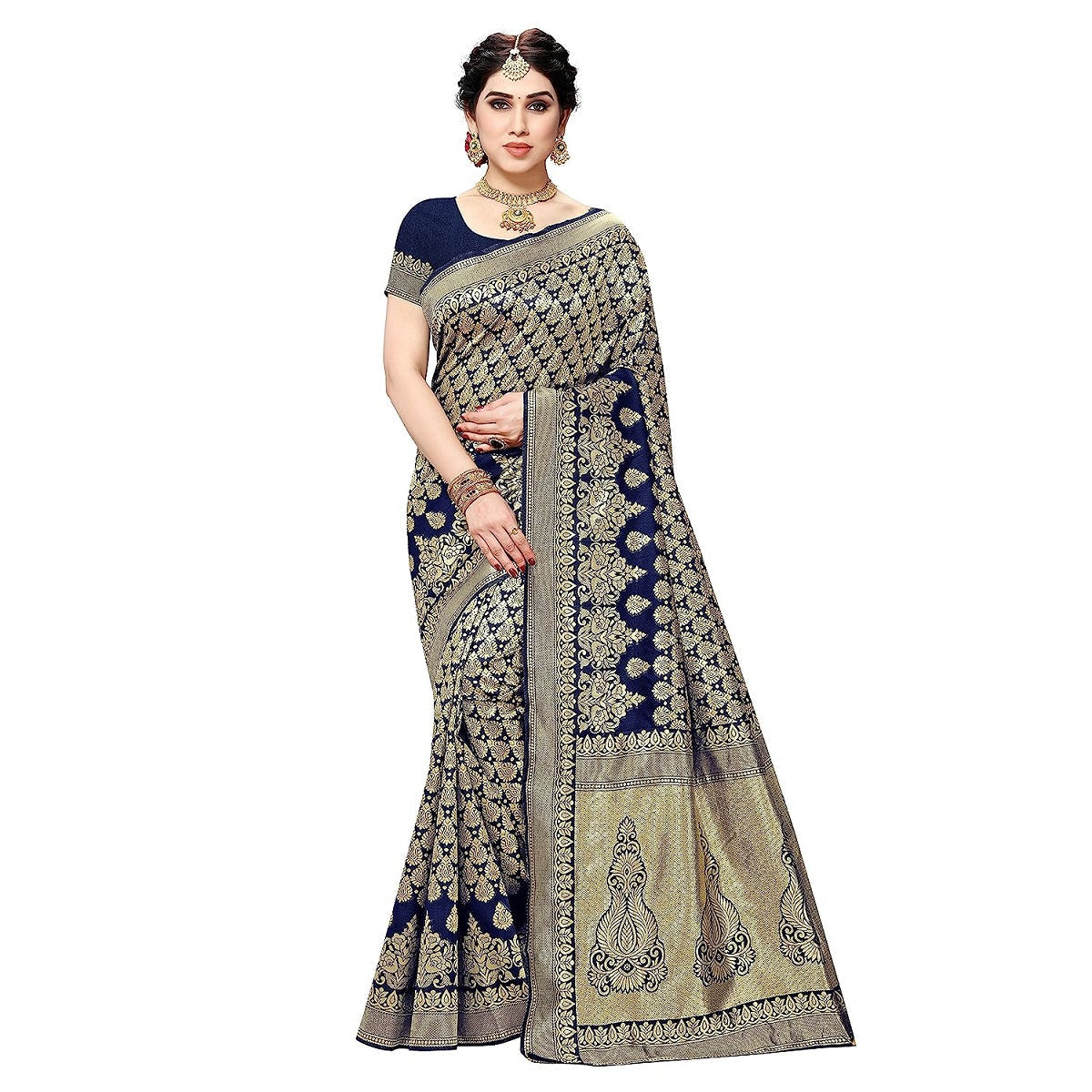 Vamika Navy Banarasi Jacquard Weaving Saree | Grocsy
