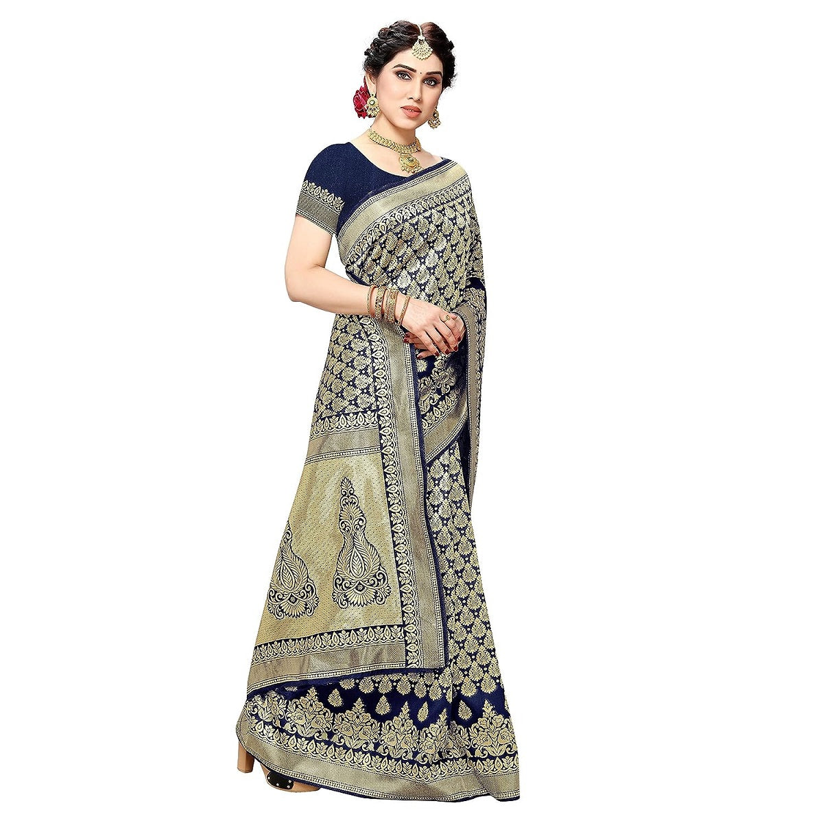 Vamika Navy Banarasi Jacquard Weaving Saree | Grocsy