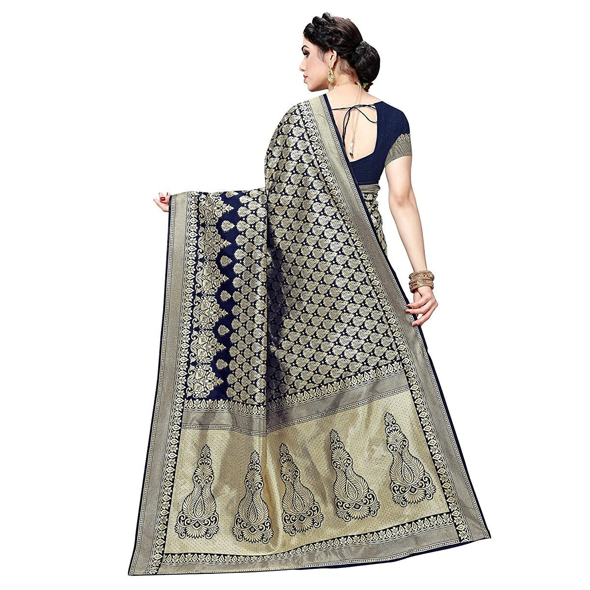 Vamika Navy Banarasi Jacquard Weaving Saree | Grocsy