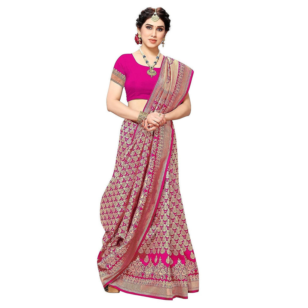 Vamika Pink Banarasi Jacquard Weaving Saree | Grocsy